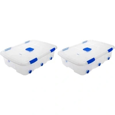 Imagen de AC Pack de 2 Cajas ordenación con Tapa y Ruedas plástico Transparente N.º 14, Capacidad 56 litros. Dimensiones Aprox.: 76,2 x 55,9 18,2 cm