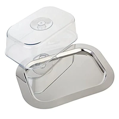 Imagen de APS Bandeja bonete Finesse de Acero Inoxidable con Tapa Transparente, 42 x 31 cm/Altura 8,5 cm