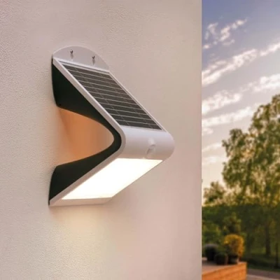 Imagen de Ledvion Aplique Solar con Sensor de movimiento Moderno, Blanco, 4W, 3000K, IP65 resistente al agua y 220 lúmenes, detección e interruptor crepuscular, eficiencia energética