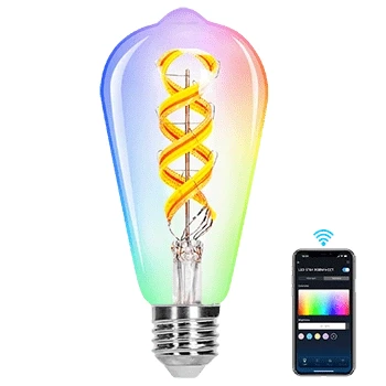 Imagen de Aigostar Bombilla Inteligente Alexa, LED E27 RGB CCT 4.9W 420LM, WIFI ST64 2700K 6500K, Vintage Compatible con Alexa/Google Home, Filamento Luz Fría Cálida 1Unidad