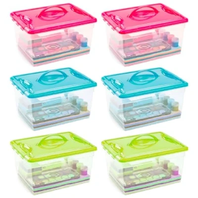 Imagen de AC Pack de 6 cajas ordenación plástico Transparente con asa Nº 9 Contenedor para almacenar juguetes, libros, ropa, mantas. Capacidad 12 litros. Dimensiones aprox.: 18 x 34 27 cm (Surt)
