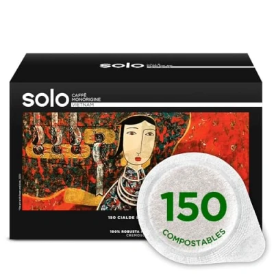 Imagen de SOLO Caffè Monorigine Vietnam, cápsulas E.S.E. 44 mm, 150 Monodosis, 100% Robusta Natural, Compostable