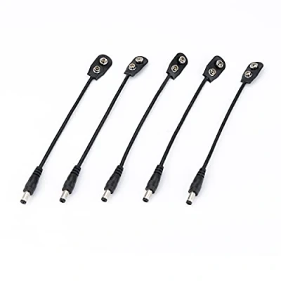 Imagen de Musiclily Pro 9V Clip de Batería Convertidor Cable Alimentación Conector a Presión 2.1mm 5.5mm Enchufe para Pedales Efectos Guitarra (Set 5)