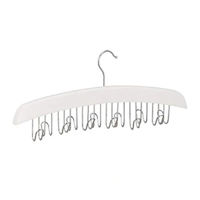 Imagen de Set 2 Perchas Cinturones 12 Ganchos, Colgador Giro 360 para Accesorios, Madera, 17,5 x 43 5,5 cm, Blanco y Plateado