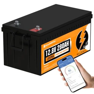 Imagen de ECO WORTHY Bluetooth batería de litio 12 V 280 AH, LiFePO4 recargable con BMS, para autocaravanas, pesca línea, caravanas, sistema solar