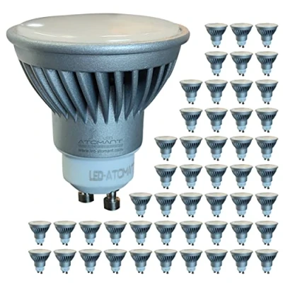 Imagen de LED ATOMANT Pack 50x Bombilla GU10 7W Regulable. Color Blanco Frio (6500K). 680 lumenes reales. 120 grados de apertura. Recambio bombillas 65W.
