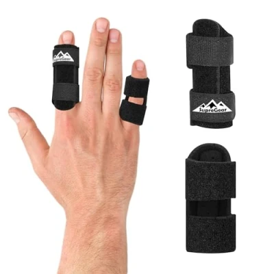 Imagen de supregear Férulas para Dedos, Paquete de 2 Universales Enderezar y Soportar Dedos Rotos con Disparador Medio, Índice, Anular Meñique, Negro