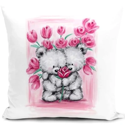 Imagen de Funda de cojín con diseño Oso Rosa, Bonita para decoración del hogar, Sala Estar, sofá, Cama, Almohada 40 x cm