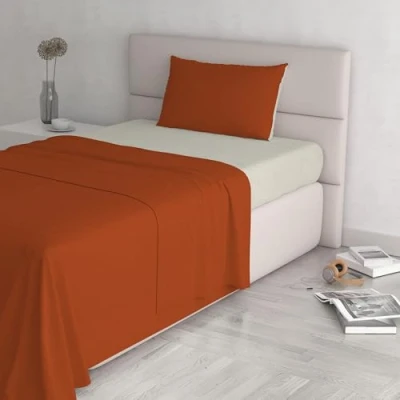Imagen de Italian Bed Linen Juego de sábanas Natural Color Plana 150x300, Hoja instalada 90x200cm+Funda 52x82cm, Petroleo/Verde Botella, NEGRO/GRIS CLARO, singolo
