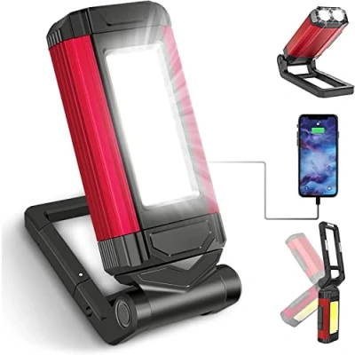 Imagen de SPORWAY Linterna de Trabajo Led Recargable, Luz Portatil Taller Lampara Trabajor Banco Energía Mecanico USB con Base Magnético y Gancho para Hogar, Taller, Automóviles, Camping, Emergencia