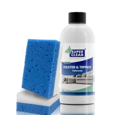 Imagen de SUPER CLEAN Limpiador concentrado para tapicería y alfombras, todo tipo de tapicería, asientos coche, sofá o diván. Contenido: 500 ml + 2 esponjas