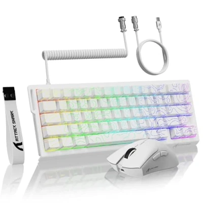 Imagen de MAMBASNAKE ATTACK SHARK X68 HE Combos de Teclado y Ratón R1 con Disparador Rápido Cable en Espiral 8KHz, Precisión RT 0,01mm,Teclado Magnético 8KHz Inalámbrico para Juegos Blanco