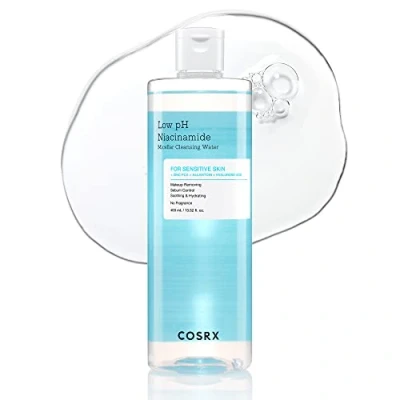 Imagen de COSRX Low pH Niacinamide Micellar Cleansing Water, Limpieza facial suave diaria para piel sensible, control de sebo, cuidado la coreana (13.52fl.oz/400ml)