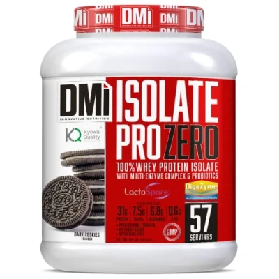 Imagen de DMI proteína ISOLATE PRO ZERO para Recuperación y Desarrollo Muscular 100% Aislado de suero con DigeZyme® LactoSpore Sin Azúcares Añadidos (2 Kg, Dark Cookies)