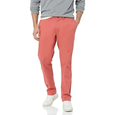 Imagen de Amazon Essentials Pantalones Chinos de Pitillo, Elásticos, Informales Hombre, Rojo Efecto Lavado, 29W / 28L