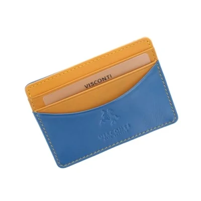 Imagen de Visconti Colección Lucca Ramon Tarjetero Delgado de Dos Tonos Cuero LC35 Azul/Mostaza