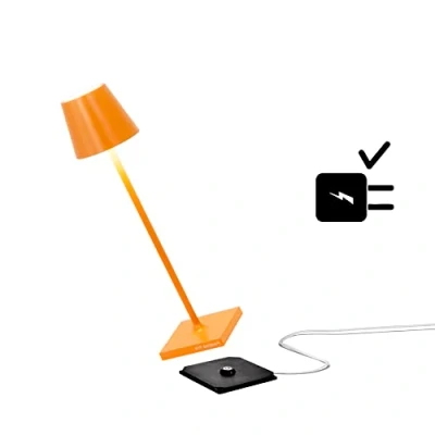 Imagen de Zafferano Poldina Pro Micro Lámpara LED Inalámbrica Recargable, Temperatura color 2200 2700 3000K, IP65 Uso Interior/Exterior, Aluminio H 27.5cm con Multicargador USB (EU/UK/US) Naranja