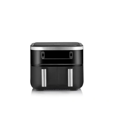 Imagen de SEVERIN freidora de aire doble con 2 x 3,8 litros, sin aceite XXL para una cocina sana, función deshidratación, 2850 W, negro/plateado, FR 2453