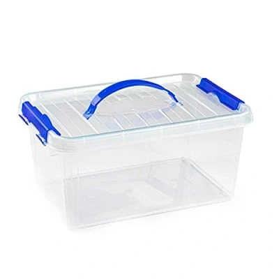 Imagen de AC Caja de ordenación plástico Transparente con asa Nº 22. Contenedor para almacenar Juguetes, Libros, Ropa, Mantas. Capacidad 8 litros. Dimensiones Aprox.: 15,5 x 34 22,5 cm