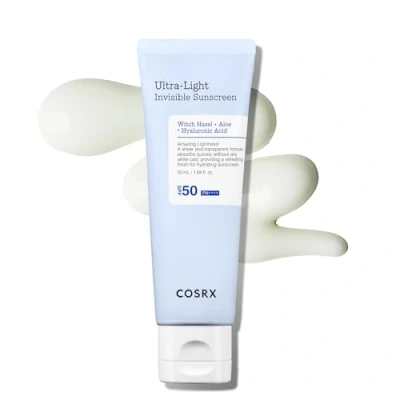 Imagen de COSRX Ultra Light Invisible Sunscreen SPF50 PA++++, Sin Efecto Blanco, Ligero y de Absorción Rápida, Protección UV, Protector Solar Hidratante para la Piel Dañada por el Sol Seca.