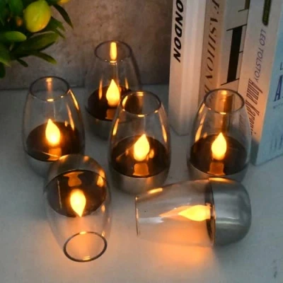 Imagen de Focenat 6pcs Velas LED efecto llama,Velas exterior,Velas recargables,Velas de té parpadeantes,Velas solares sin solares,para exteriores,jardín,terraza,balcón,decoración