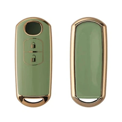 Imagen de kwmobile Carcasa para Mando Compatible con Mazda Llave de Coche Keyless Go 2 Botones Funda Llaves TPU Verde/Dorado