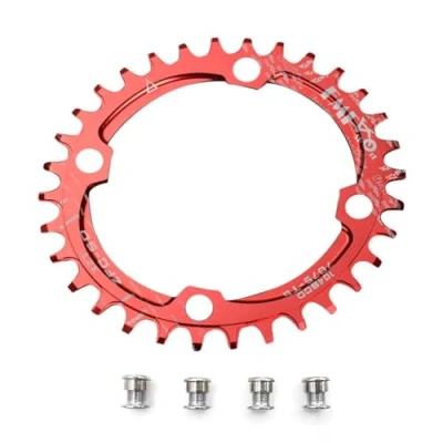 Imagen de plato para bicicleta de Upanbike, diseño estrecho y ancho, forma ovalada, único BCD, 104 mm, 32/34 36 dientes, rojo, 36T