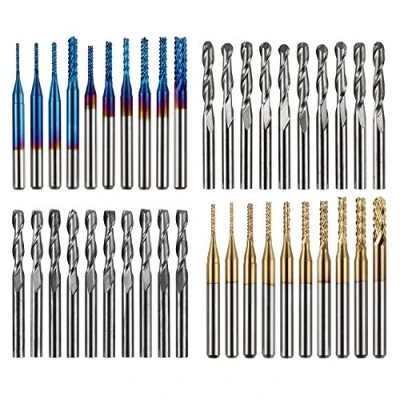 Imagen de Genmitsu Juego de 40 brocas fresado CNC para fresas vástago 1/8 pulgadas, incluye 2 flutos planos nariz y bola, nano azul capa titanio, MC40A