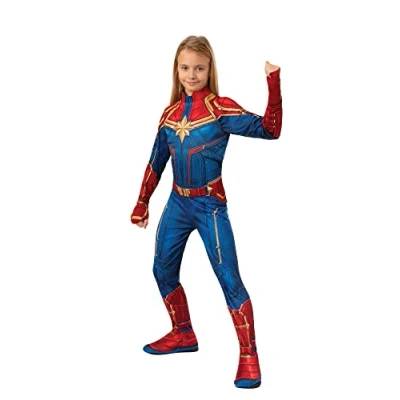 Imagen de Rubies Disfraz Capitana Marvel para niñas y niños, Jumpsuit con cubrebotas máscara, Oficial Navidad, Carnaval, Cumpleaños Halloween