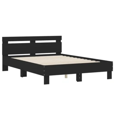 Imagen de vidaXL Cama con Cabecero, Somier de Listones, Estructura Marco Cama, Mueble para Dormitorio, Madera Ingeniería Marrón Roble 135x190 cm