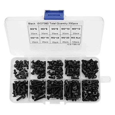 Imagen de Tuerca de tornillo, 300pcs M3 Negro 10.9 Kit surtido tornillo hexagonal cabeza botón grado, para industrias mecánicas equipos domésticos y oficina
