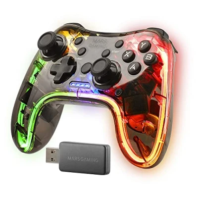 Imagen de Mars Gaming MGP 24, Gamepad Inalámbrico 2.4GPRO, Neon RGB, Vibración Háptica Dual, Joysticks Analógicos, Mando para PC, PS3, PS4, XBOX360, Raspberry Pi, Mac, Android