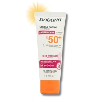 Imagen de Babaria Protector Solar SPF 50+ Facial Anti Manchas 75 ml Crema 50 Antioxidante Bloqueador Vegano Coral Friendly Biodegradable