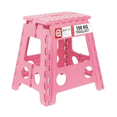 Imagen de Relaxdays Taburete Plegable, Antideslizante, Resiste hasta 120 kg, Asa Transporte, Banca Infantil 39x38,5x32 cm, Rosa, Gomaespuma