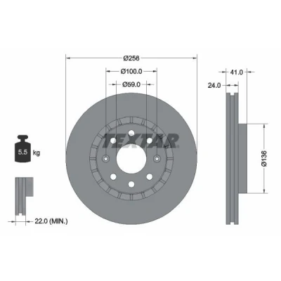Imagen de TEXTAR 92263303 Disco de freno 256 24 06/08 100 ventilación externa revestido sin perno sujeción rueda, buje rueda