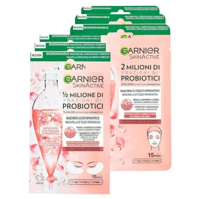 Imagen de Garnier SkinActive máscara de ojos reparadora tejido con fracciones probióticos, 3 aplicaciones + facial