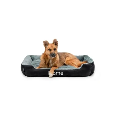 Imagen de lionto Cama para Perros con cojín Reversible y Base Antideslizante, Mascotas Entrada Baja Gatos, 90x70 cm, Acogedor, Negro/Gris (con Nombre Impreso)