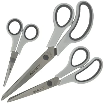 Imagen de Westcott Tijeras Easy Grip 3 piezas gris Juego de universales con agarre cómodo Hoja acero inoxidable extra afilada y duradera para manualidades, hogar oficina N 90030