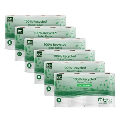 Imagen de by Amazon Papel higiénico de 3 capas ECO, Sin perfume, 9600 Unidad, 48 rollos, 6 paquetes 8 rollos cada
