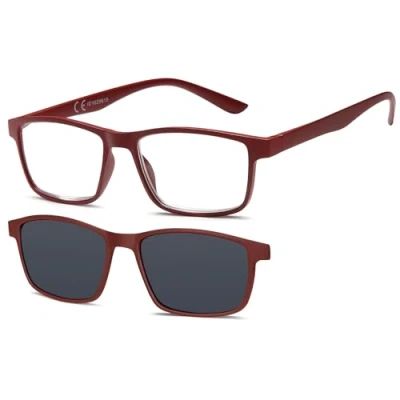 Imagen de NEW VISION Gafas de Lectura, con Clip Magnético para Sol, Protección 100% UVA y UVB, NV8126 Lectura Hombres Mujeres (ROJO, 1.5, x)