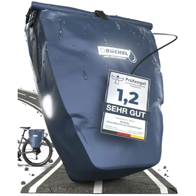 Imagen de Büchel Alforja de Bicicleta para portaequipajes, 25,4 l, 100% Impermeable, con asa y Correa el Hombro, Bolsa Trasera