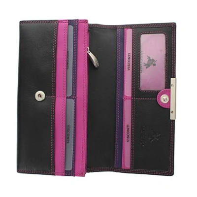 Imagen de Visconti Monedero Rio de Cuero Suave para Mujer Estilo R11 Bloqueo RFID Negro/Púrpura/Baya