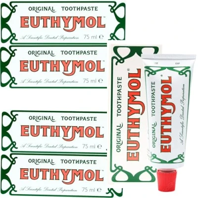 Imagen de RHEJO Paquete de pasta dientes Oerich con original 75 ml x 4, sin flúor, antiplaca, antibacteriano, protección contra la caries, refresco menta fresca, cuidado dental diario del