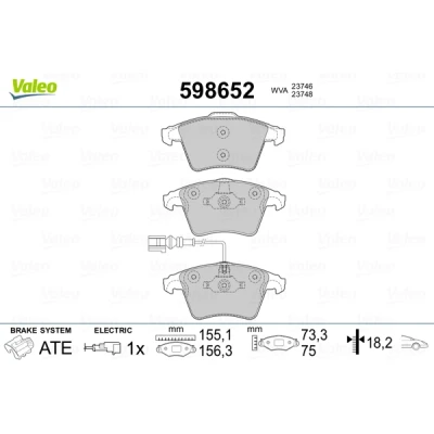 Imagen de VALEO 598652 Juego de pastillas freno Eje delantero con contacto avisador desgaste Chapa antichirridos VOLKSWAGEN: Touareg I, Multivan 5 (7HM