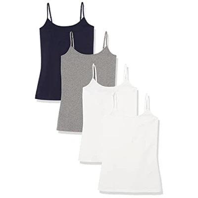 Imagen de Amazon Essentials Camisola de Ajuste Entallado Mujer, Pack 4, Azul Marino/Blanco/Gris Oscuro Mezcla, S