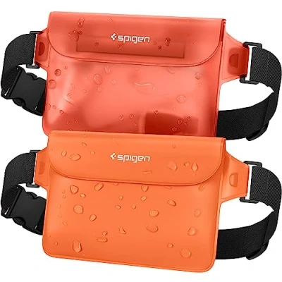 Imagen de Spigen Aqua Shield Bolsa Impermeable [2 Piezas], Riñonera Estanca con Cintura Ajustable para Playa, Piscina, Natación, Kayak, Pesca, Senderismo, etc Naranja Atardecer