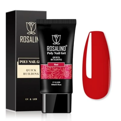 Imagen de ROSALIND Rojo Uñas de Gel, 60ml Red Poly Nail Extension Gel Acrygel Esmaltes para Extensión Principiantes y Profesionales