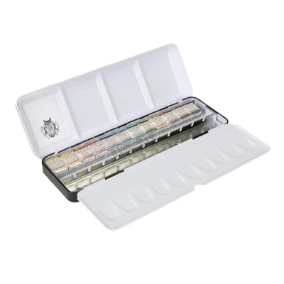 Imagen de Schmincke HORADAM® Aquarell Retro Line caja de colores con 12 acuarelas finas, 74647097, metal, juego pintura, x 1/2 tazos, riel vacío para 6 1/1 o cuencos