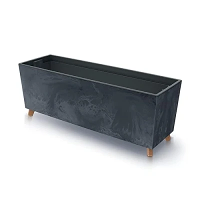Imagen de Prosperplast Urbi Case Beton Effect N Macetero con patas para interior y exterior, rectangular, incluye maceta de plástico, 770 x 235 300 mm, color antracita