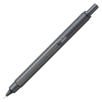 Imagen de Rhodia 9373C Portaminas scRipt Cuerpo Hexagonal de Aluminio Cepillado Titanio para Minas Grafito Estándares 0,5 mm, Cañón Acero Retractable, Borrador Bajo el Pulsador Colección